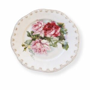 Vintage Mignon Rose Plate – Romantic Floral China – Gold Trim Cottage Decor